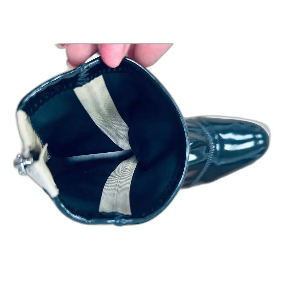 FENDI Fframe Patent Leather Neoprene Glossy Black Square Toe Ankle Boots Sz 10.5